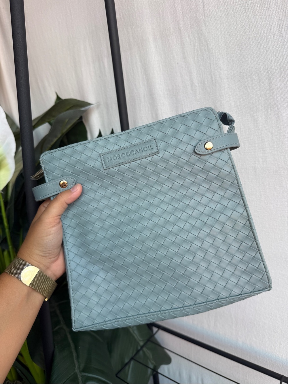 NWOT Morocconoil Slate Blue Woven Cosmetic Makeup Travel Bag Purse Insert Pouch